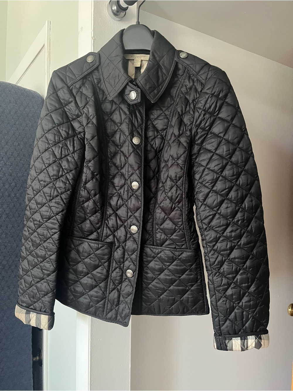 Black Quilted Women's Jacket with Snap Front